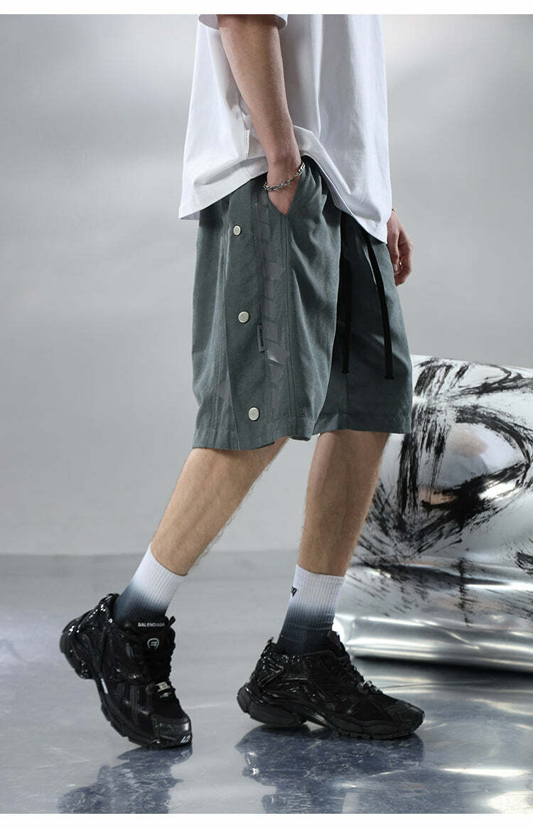 BJHG Y2K Grunge Button-Up Shorts - 90s Retro Summer Outfit, Pastel Goth, Hip Hop Fashion
