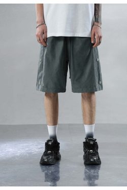 BJHG Y2K Grunge Button-Up Shorts - 90s Retro Summer Outfit, Pastel Goth, Hip Hop Fashion