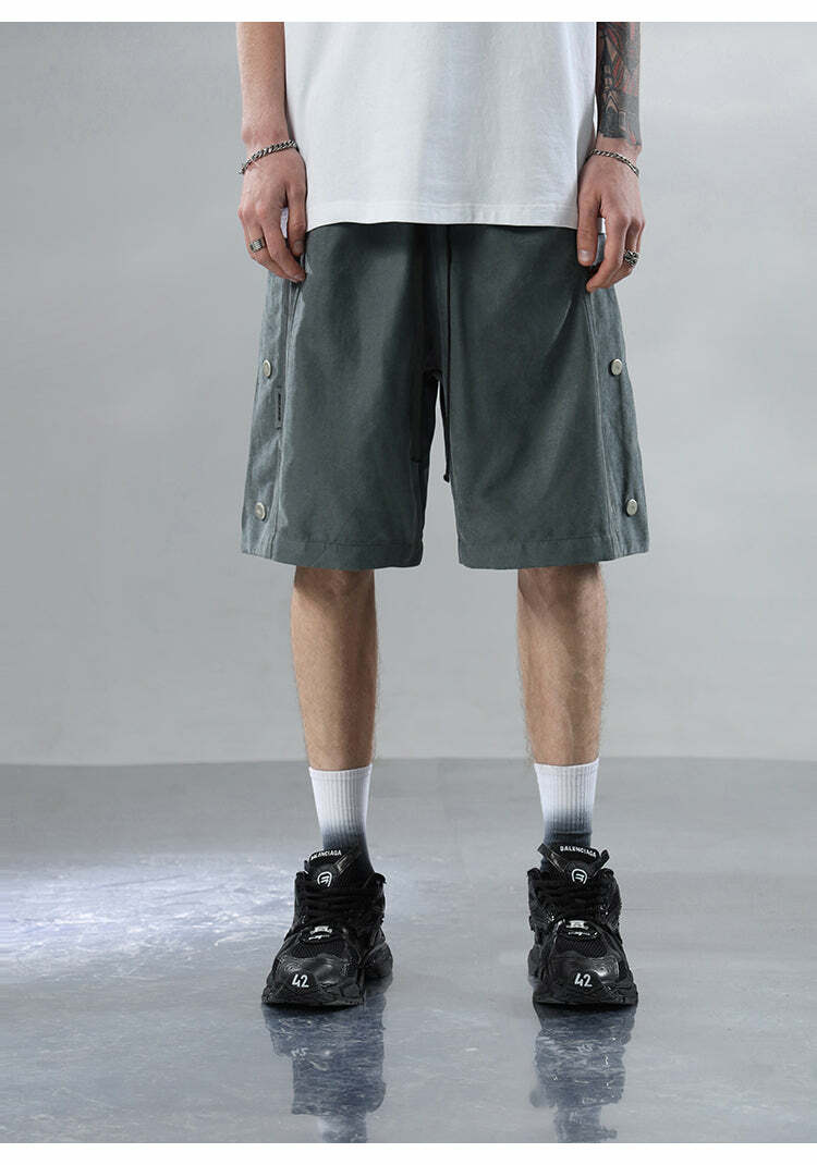 BJHG Y2K Grunge Button-Up Shorts - 90s Retro Summer Outfit, Pastel Goth, Hip Hop Fashion