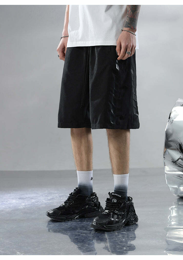BJHG Y2K Grunge Button-Up Shorts - 90s Retro Summer Outfit, Pastel Goth, Hip Hop Fashion