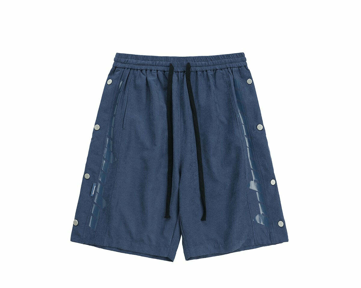 BJHG Y2K Grunge Button-Up Shorts - 90s Retro Summer Outfit, Pastel Goth, Hip Hop Fashion