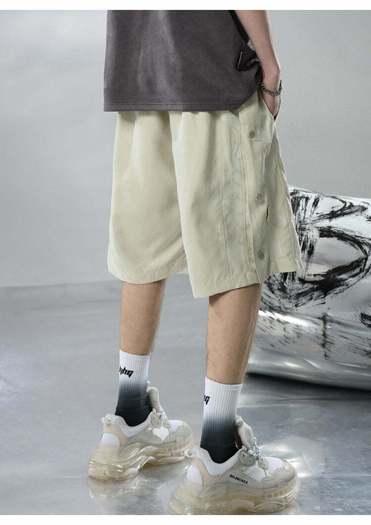 BJHG Y2K Grunge Button-Up Shorts - 90s Retro Summer Outfit, Pastel Goth, Hip Hop Fashion