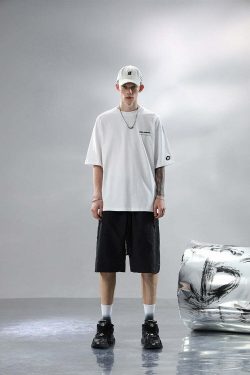BJHG Y2K Grunge Button-Up Shorts - 90s Retro Summer Outfit, Pastel Goth, Hip Hop Fashion