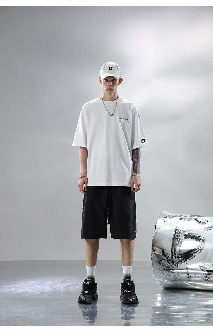 BJHG Y2K Grunge Button-Up Shorts - 90s Retro Summer Outfit, Pastel Goth, Hip Hop Fashion