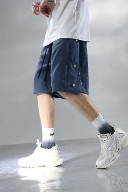BJHG Y2K Grunge Button-Up Shorts - 90s Retro Summer Outfit, Pastel Goth, Hip Hop Fashion