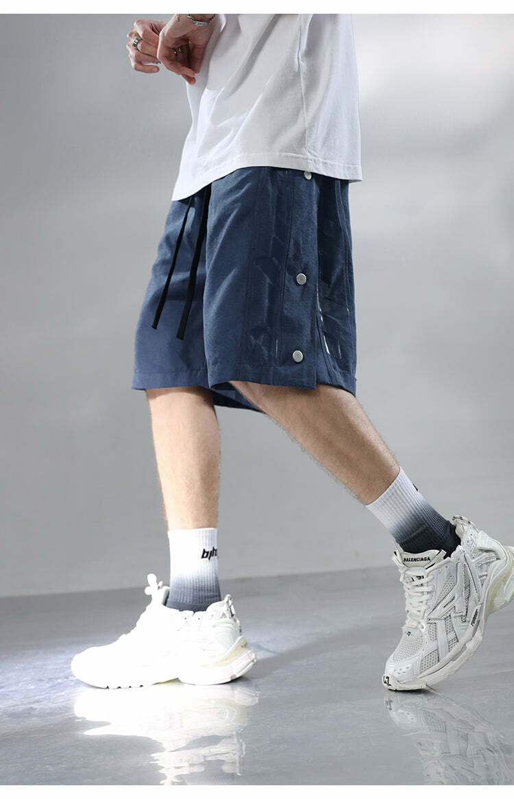 BJHG Y2K Grunge Button-Up Shorts - 90s Retro Summer Outfit, Pastel Goth, Hip Hop Fashion