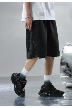 BJHG Y2K Grunge Button-Up Shorts - 90s Retro Summer Outfit, Pastel Goth, Hip Hop Fashion