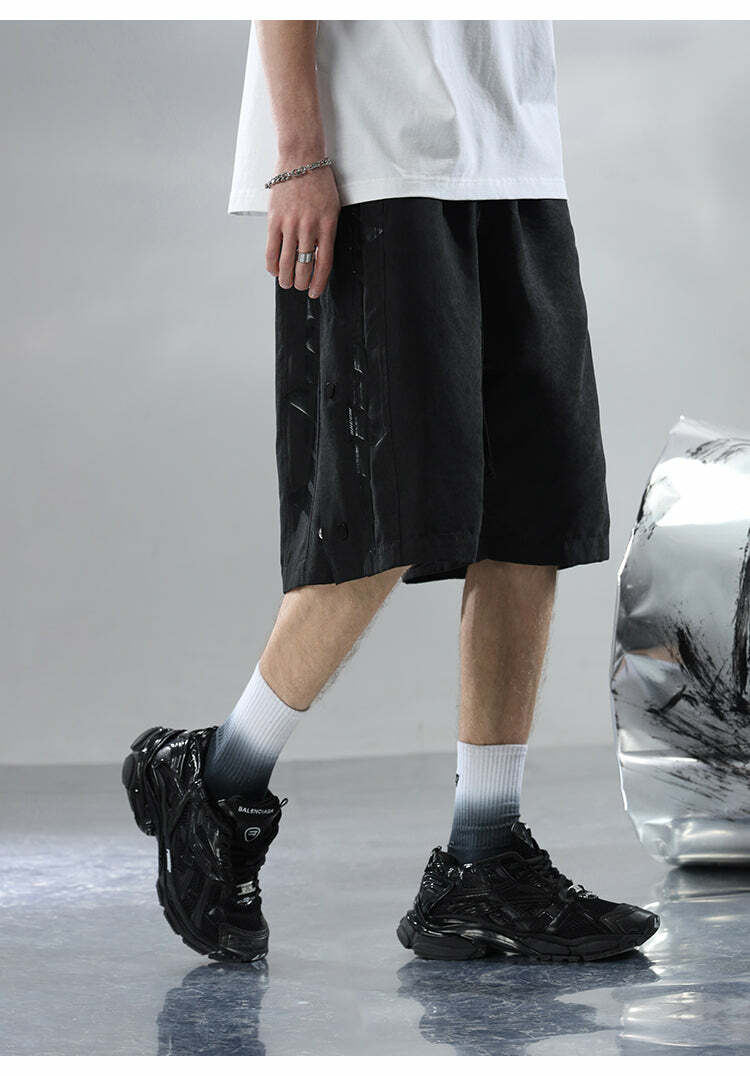 BJHG Y2K Grunge Button-Up Shorts - 90s Retro Summer Outfit, Pastel Goth, Hip Hop Fashion