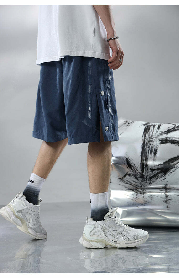 BJHG Y2K Grunge Button-Up Shorts - 90s Retro Summer Outfit, Pastel Goth, Hip Hop Fashion