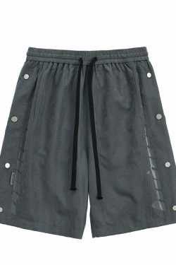 BJHG Y2K Grunge Button-Up Shorts - 90s Retro Summer Outfit, Pastel Goth, Hip Hop Fashion