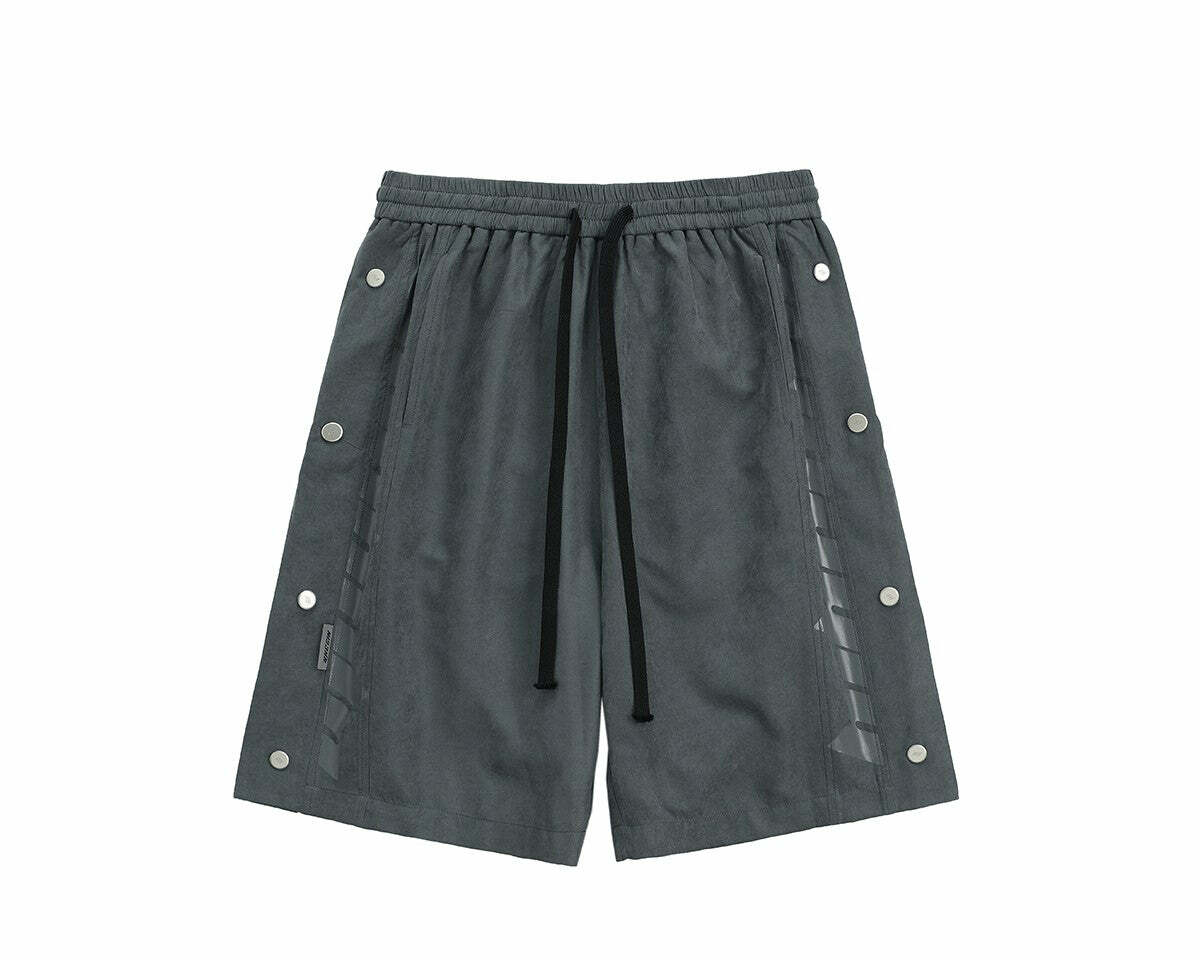 BJHG Y2K Grunge Button-Up Shorts - 90s Retro Summer Outfit, Pastel Goth, Hip Hop Fashion