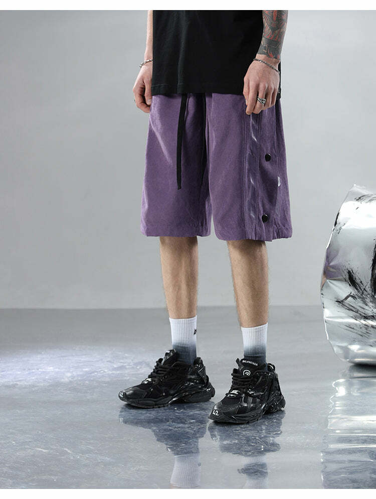 BJHG Y2K Grunge Button-Up Shorts - 90s Retro Summer Outfit, Pastel Goth, Hip Hop Fashion