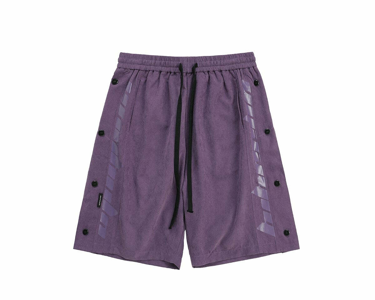 BJHG Y2K Grunge Button-Up Shorts - 90s Retro Summer Outfit, Pastel Goth, Hip Hop Fashion