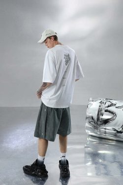 BJHG Y2K Grunge Button-Up Shorts - 90s Retro Summer Outfit, Pastel Goth, Hip Hop Fashion