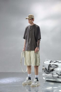 BJHG Y2K Grunge Button-Up Shorts - 90s Retro Summer Outfit, Pastel Goth, Hip Hop Fashion