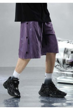 BJHG Y2K Grunge Button-Up Shorts - 90s Retro Summer Outfit, Pastel Goth, Hip Hop Fashion