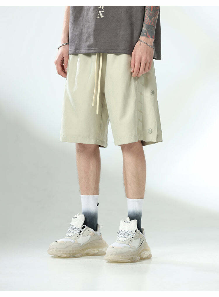 BJHG Y2K Grunge Button-Up Shorts - 90s Retro Summer Outfit, Pastel Goth, Hip Hop Fashion