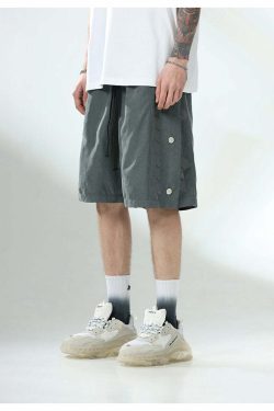 BJHG Y2K Grunge Button-Up Shorts - 90s Retro Summer Outfit, Pastel Goth, Hip Hop Fashion