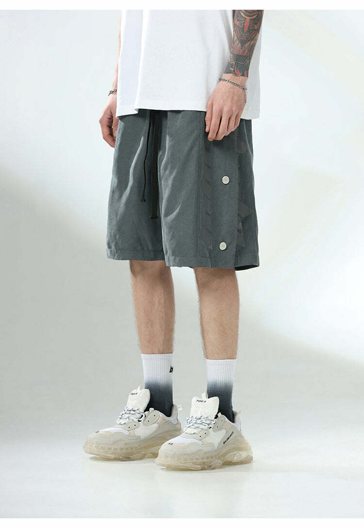 BJHG Y2K Grunge Button-Up Shorts - 90s Retro Summer Outfit, Pastel Goth, Hip Hop Fashion