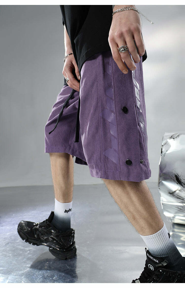 BJHG Y2K Grunge Button-Up Shorts - 90s Retro Summer Outfit, Pastel Goth, Hip Hop Fashion