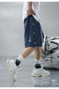 BJHG Y2K Grunge Button-Up Shorts - 90s Retro Summer Outfit, Pastel Goth, Hip Hop Fashion