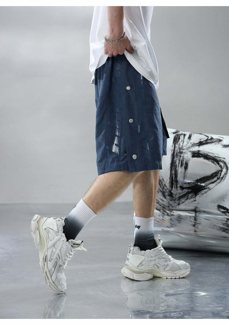 BJHG Y2K Grunge Button-Up Shorts - 90s Retro Summer Outfit, Pastel Goth, Hip Hop Fashion