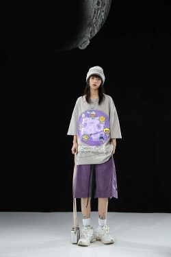 BJHG Y2K Grunge Button-Up Shorts - 90s Retro Summer Outfit, Pastel Goth, Hip Hop Fashion