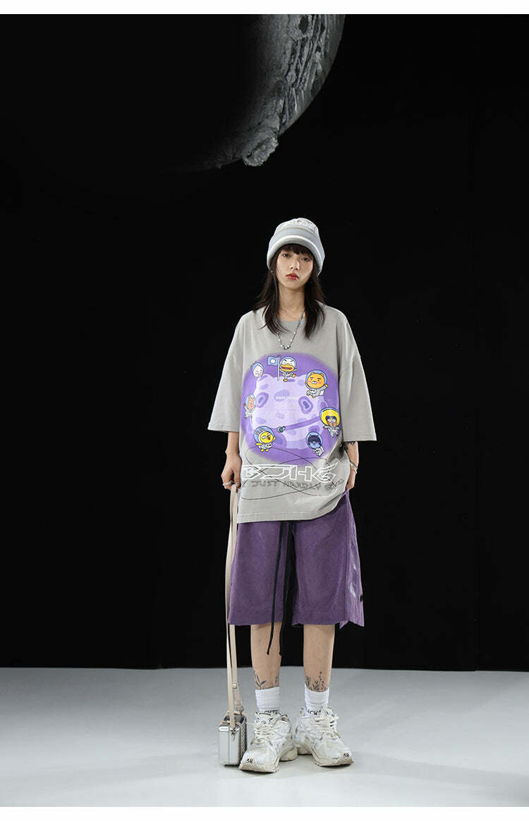 BJHG Y2K Grunge Button-Up Shorts - 90s Retro Summer Outfit, Pastel Goth, Hip Hop Fashion