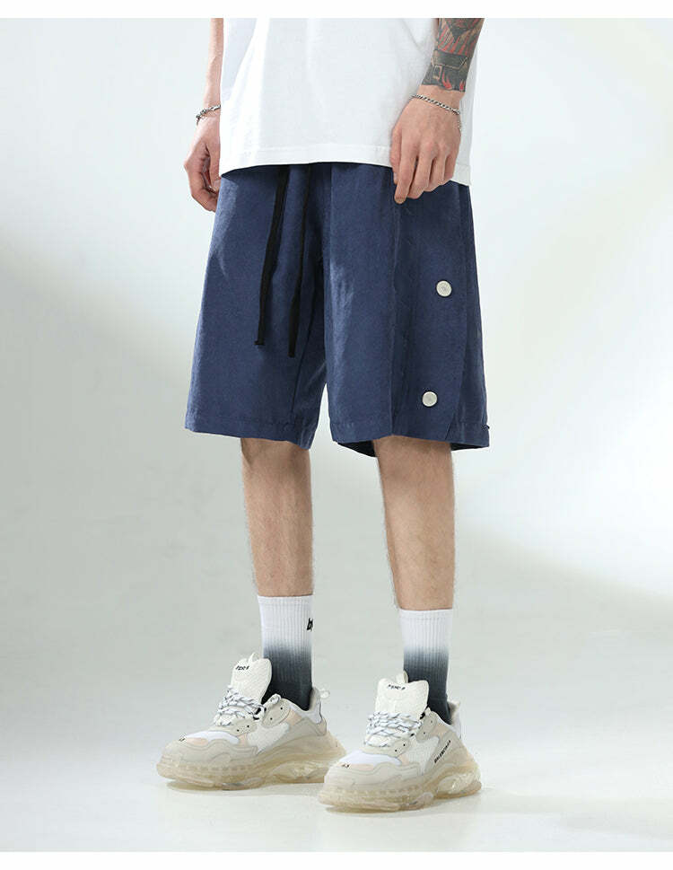 BJHG Y2K Grunge Button-Up Shorts - 90s Retro Summer Outfit, Pastel Goth, Hip Hop Fashion