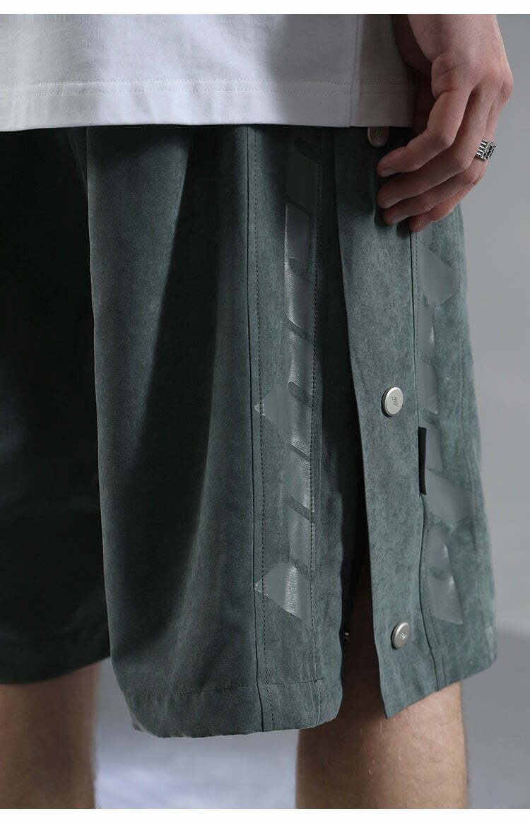 BJHG Y2K Grunge Button-Up Shorts - 90s Retro Summer Outfit, Pastel Goth, Hip Hop Fashion