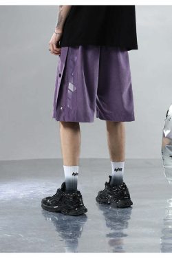 BJHG Y2K Grunge Button-Up Shorts - 90s Retro Summer Outfit, Pastel Goth, Hip Hop Fashion