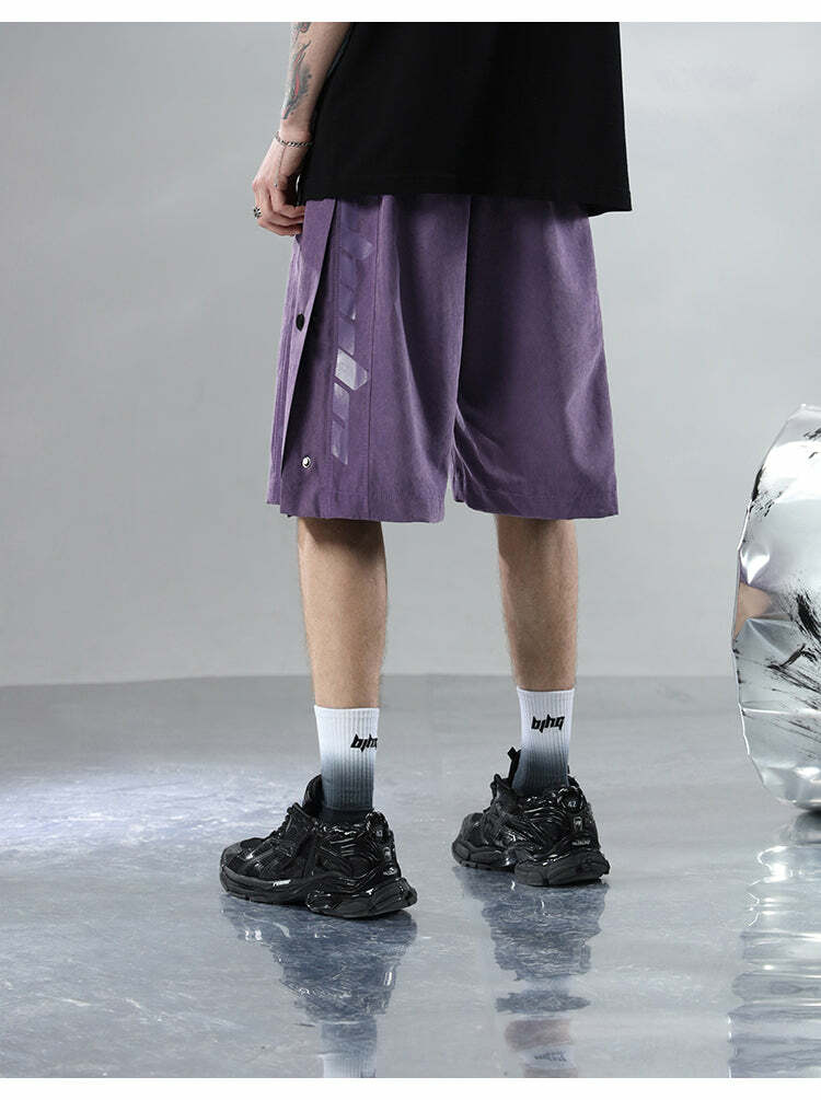 BJHG Y2K Grunge Button-Up Shorts - 90s Retro Summer Outfit, Pastel Goth, Hip Hop Fashion