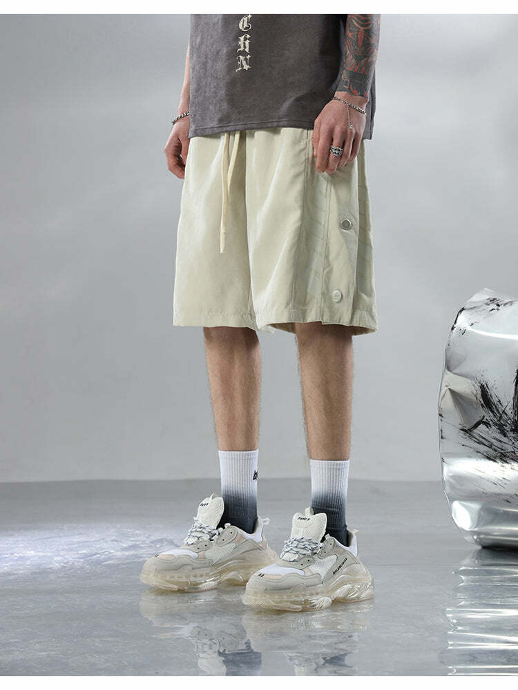BJHG Y2K Grunge Button-Up Shorts - 90s Retro Summer Outfit, Pastel Goth, Hip Hop Fashion