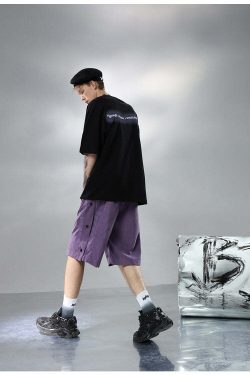 BJHG Y2K Grunge Button-Up Shorts - 90s Retro Summer Outfit, Pastel Goth, Hip Hop Fashion