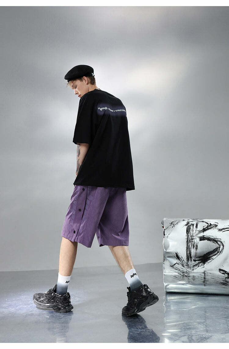 BJHG Y2K Grunge Button-Up Shorts - 90s Retro Summer Outfit, Pastel Goth, Hip Hop Fashion