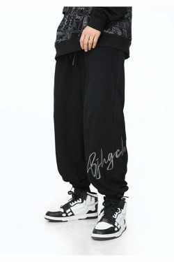 BJHG Y2K Grunge Drawstring Lounge Pants - 90s Retro Summer Outfit, Gothic Y2K Fashion