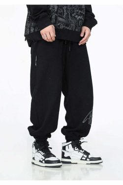 BJHG Y2K Grunge Drawstring Lounge Pants - 90s Retro Summer Outfit, Gothic Y2K Fashion