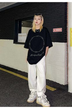BJHG Y2K Grunge Drawstring Lounge Pants - 90s Retro Summer Outfit, Gothic Y2K Fashion