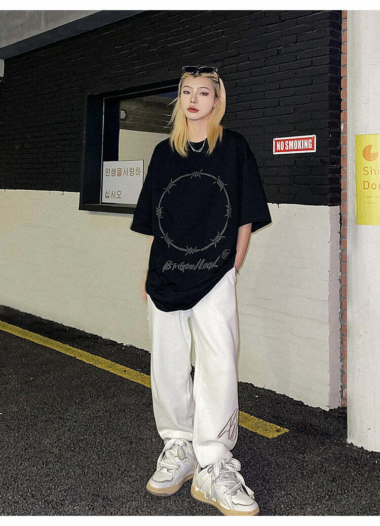 BJHG Y2K Grunge Drawstring Lounge Pants - 90s Retro Summer Outfit, Gothic Y2K Fashion