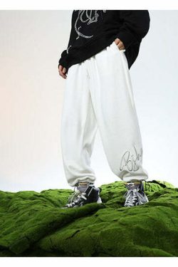 BJHG Y2K Grunge Drawstring Lounge Pants - 90s Retro Summer Outfit, Gothic Y2K Fashion