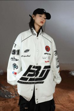 BJHG Y2K Grunge Patched Biker Jacket - 90s Retro Style, Summer Outfits, Gothic Y2K Fashion
