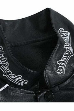 BJHG Y2K Grunge Patched Biker Jacket - 90s Retro Style, Summer Outfits, Gothic Y2K Fashion
