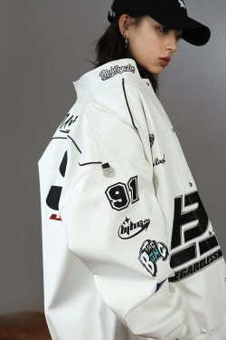 BJHG Y2K Grunge Patched Biker Jacket - 90s Retro Style, Summer Outfits, Gothic Y2K Fashion
