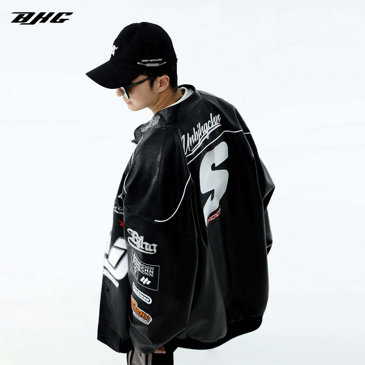 BJHG Y2K Grunge Patched Biker Jacket - 90s Retro Style, Summer Outfits, Gothic Y2K Fashion