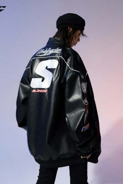 BJHG Y2K Grunge Patched Biker Jacket - 90s Retro Style, Summer Outfits, Gothic Y2K Fashion