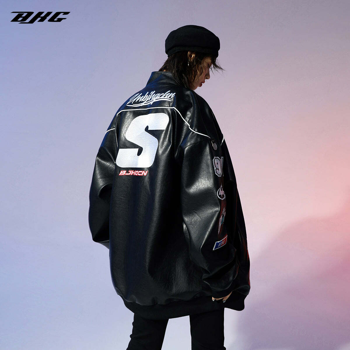 BJHG Y2K Grunge Patched Biker Jacket - 90s Retro Style, Summer Outfits, Gothic Y2K Fashion