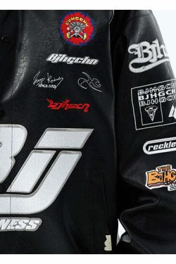 BJHG Y2K Grunge Patched Biker Jacket - Retro 90s Fashion, Summer Outfits, and Clubwear