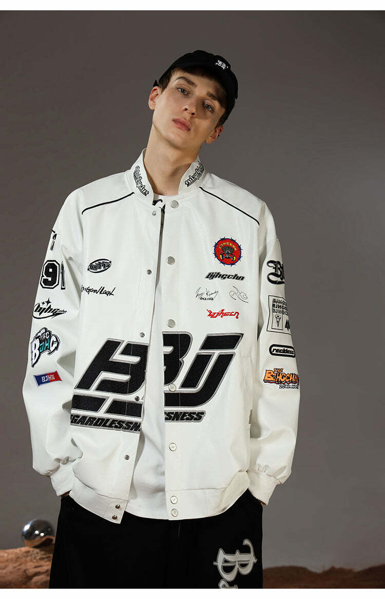 BJHG Y2K Grunge Patched Biker Jacket - Retro 90s Fashion, Summer Outfits, and Clubwear