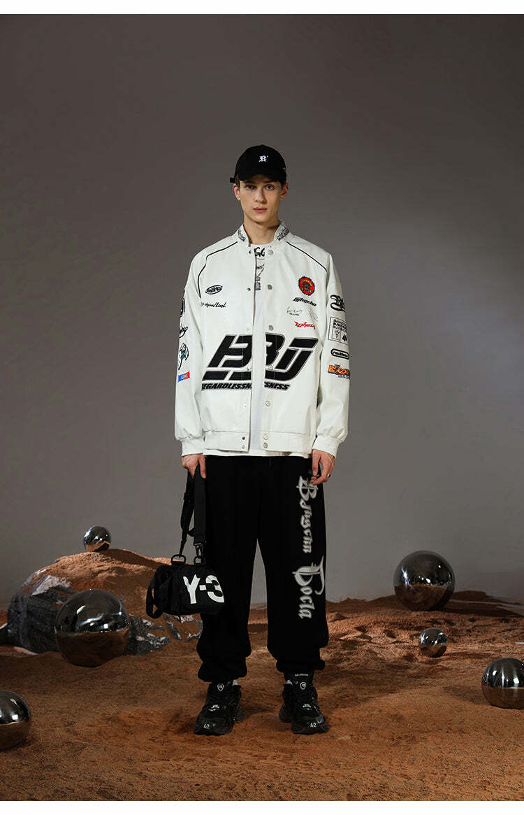 BJHG Y2K Grunge Patched Biker Jacket - Retro 90s Fashion, Summer Outfits, and Clubwear