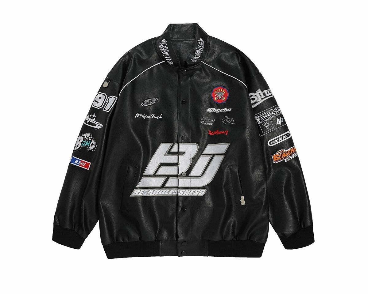 BJHG Y2K Grunge Patched Biker Jacket - Retro 90s Fashion, Summer Outfits, and Clubwear
